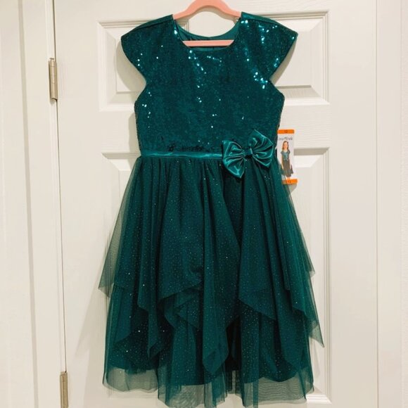 NEW Jona Michelle Big Girls Dark Green Sparkling Sequin Fanciful Dress - Picture 1 of 3